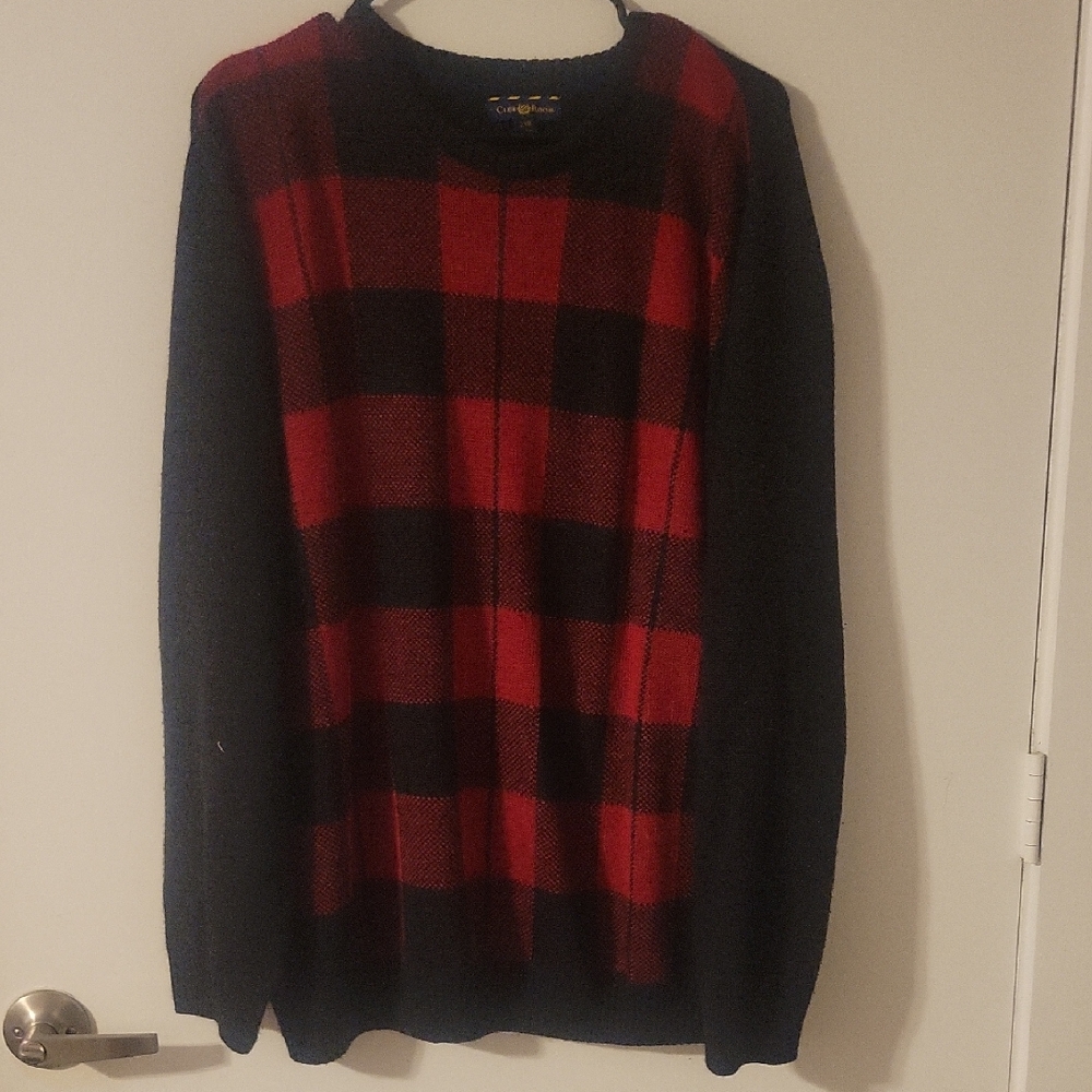 Club Room Black and Red Checkered Crewneck Sweater